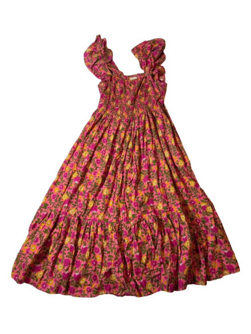 Mille Olympia Dress M Pink Floral Smocked Cotton Maxi Cottagecore Resort